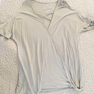 Cold-Shoulder Striped Wrap Top